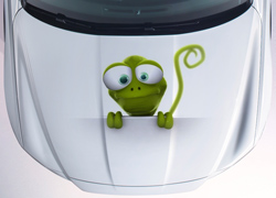 Винилография Зеленая смешная ящерица для светлых машин