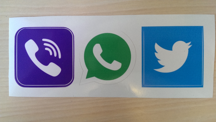 Наклейка на стекло Viber, WhatsApp, Twitter в наличии размером 5х5 см каждая
