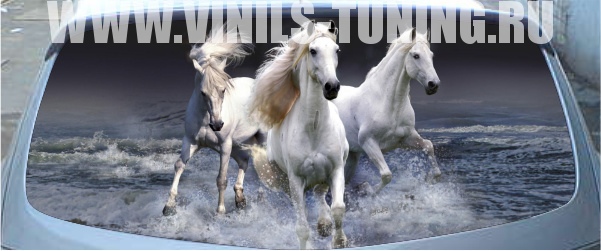 Тонировка с рисунком Тройка белых лошадей